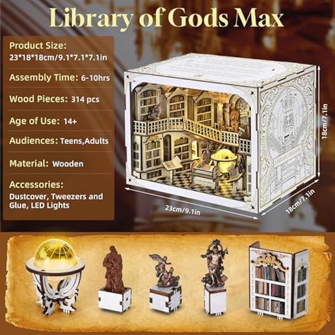 DIY BOOK NOOK 3D WOODEN PUZZLE BOOKENDS BOOKSHELF INSERT DECOR WITH LED LIGHT AND DUST COVER FOR TEENAGERS AND ADULTS - Image 2